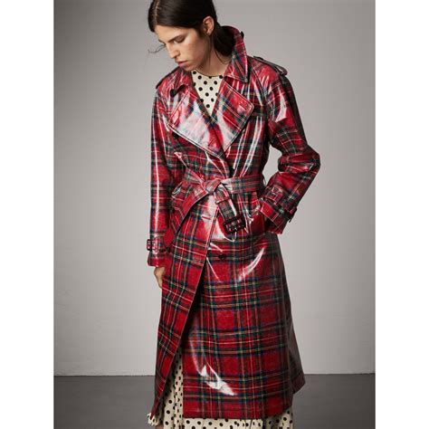 burberry laminated tartan wool trench coat|Burberry double breasted trench coat.